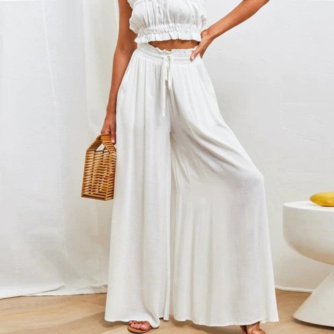Losse Linnen Dames Broek Met Hoge Taille