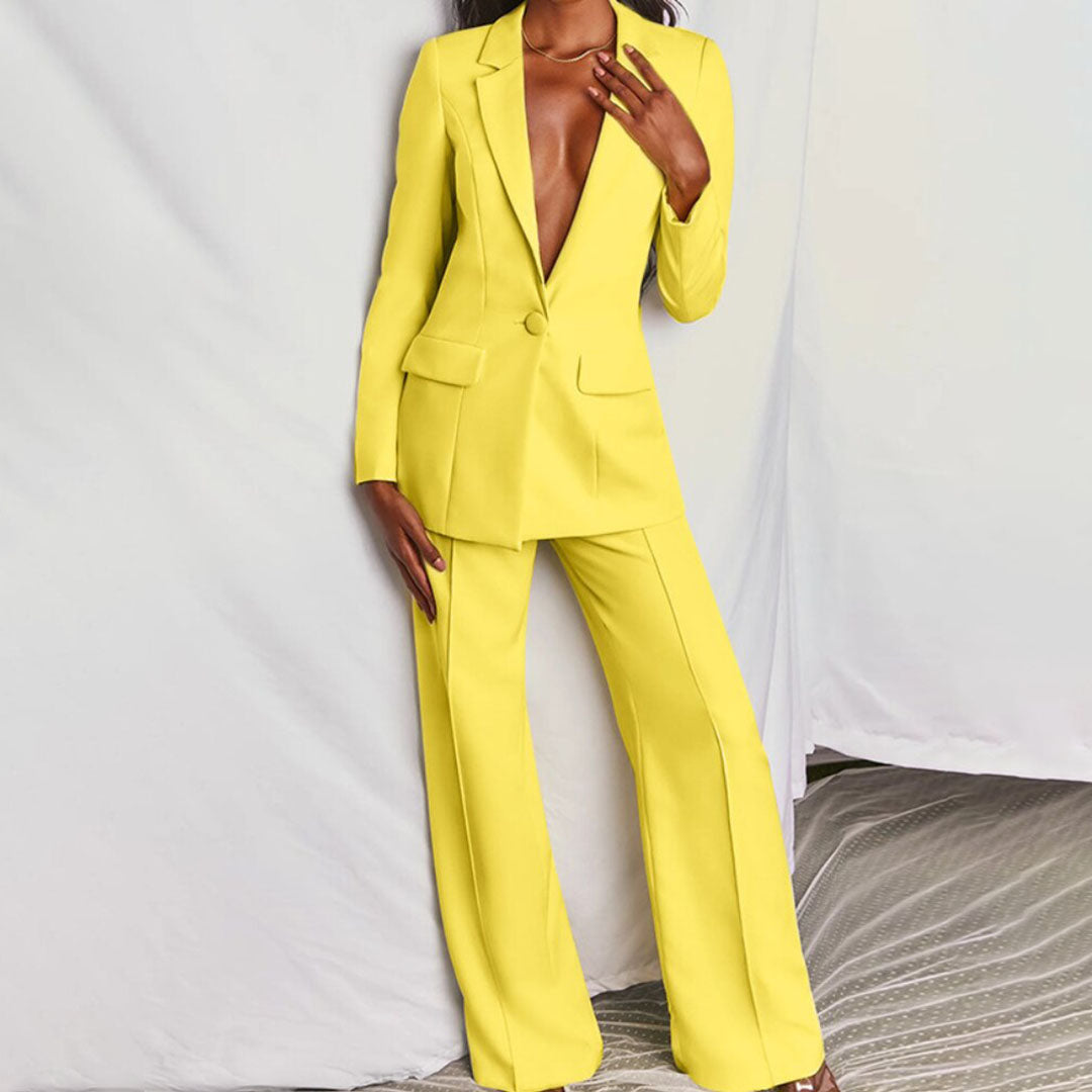 2-delige damespak blazer & broek met wijde pijpen