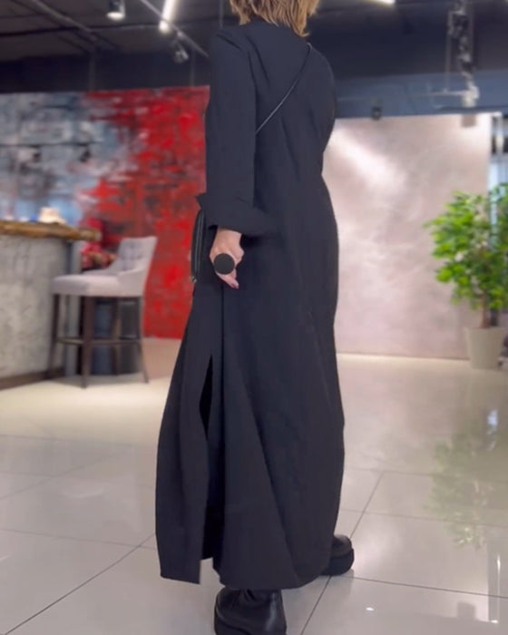 Effen Kleuren Maxi Jurk Met Lange Mouwen