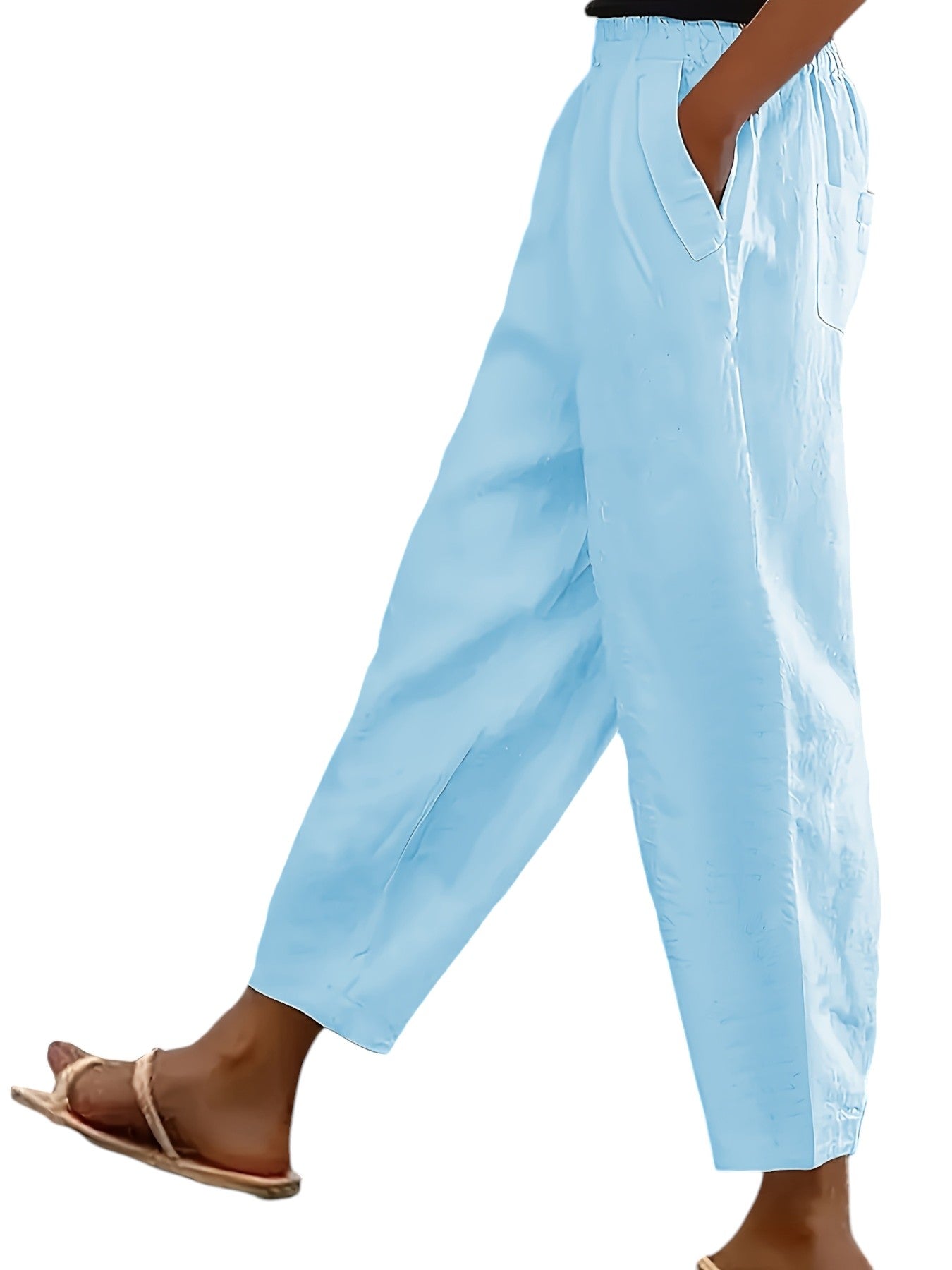 Dames Elastische Broek In Effen Kleuren