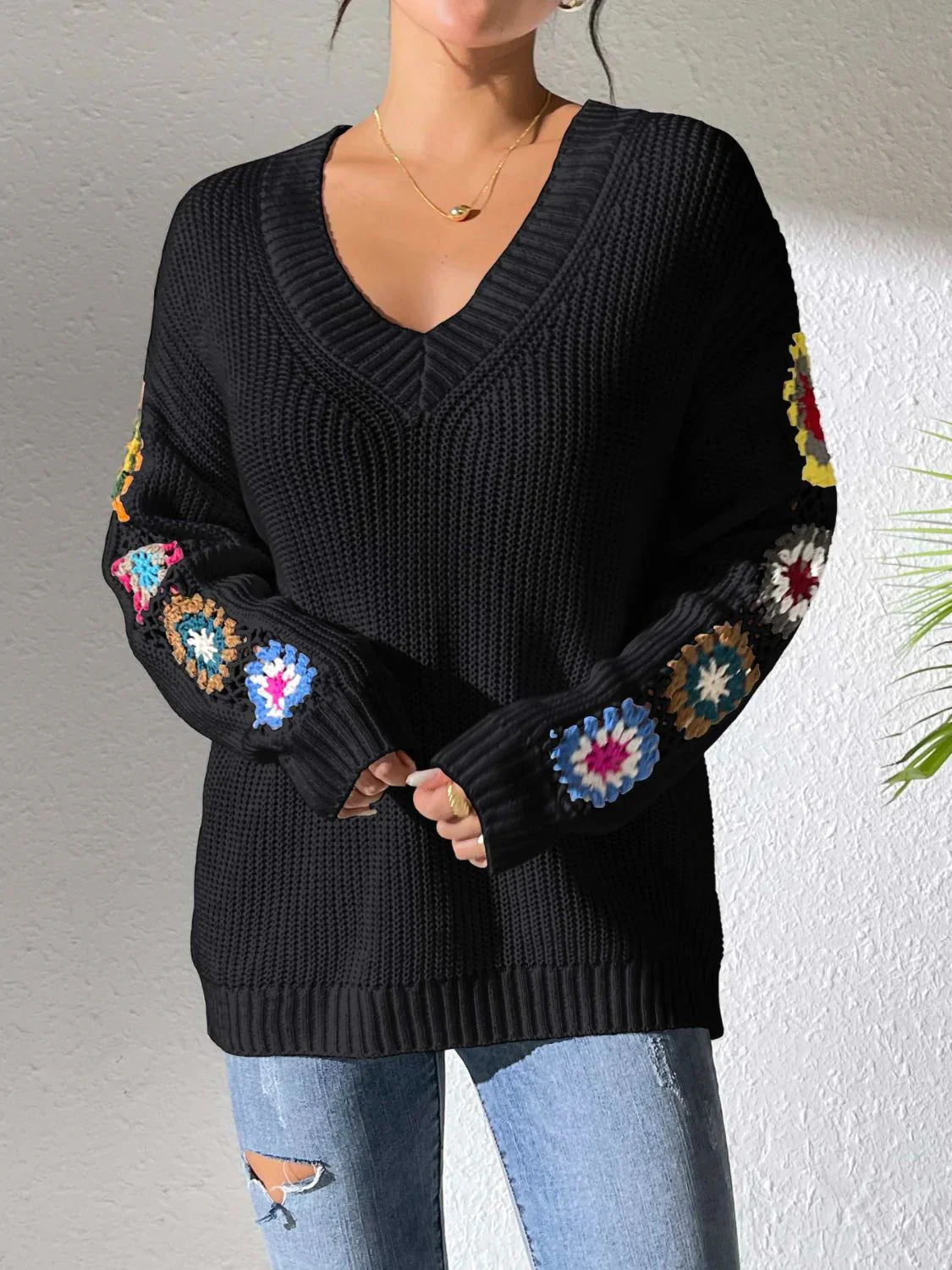 Trendy Gebreide Sweater Met V-hals