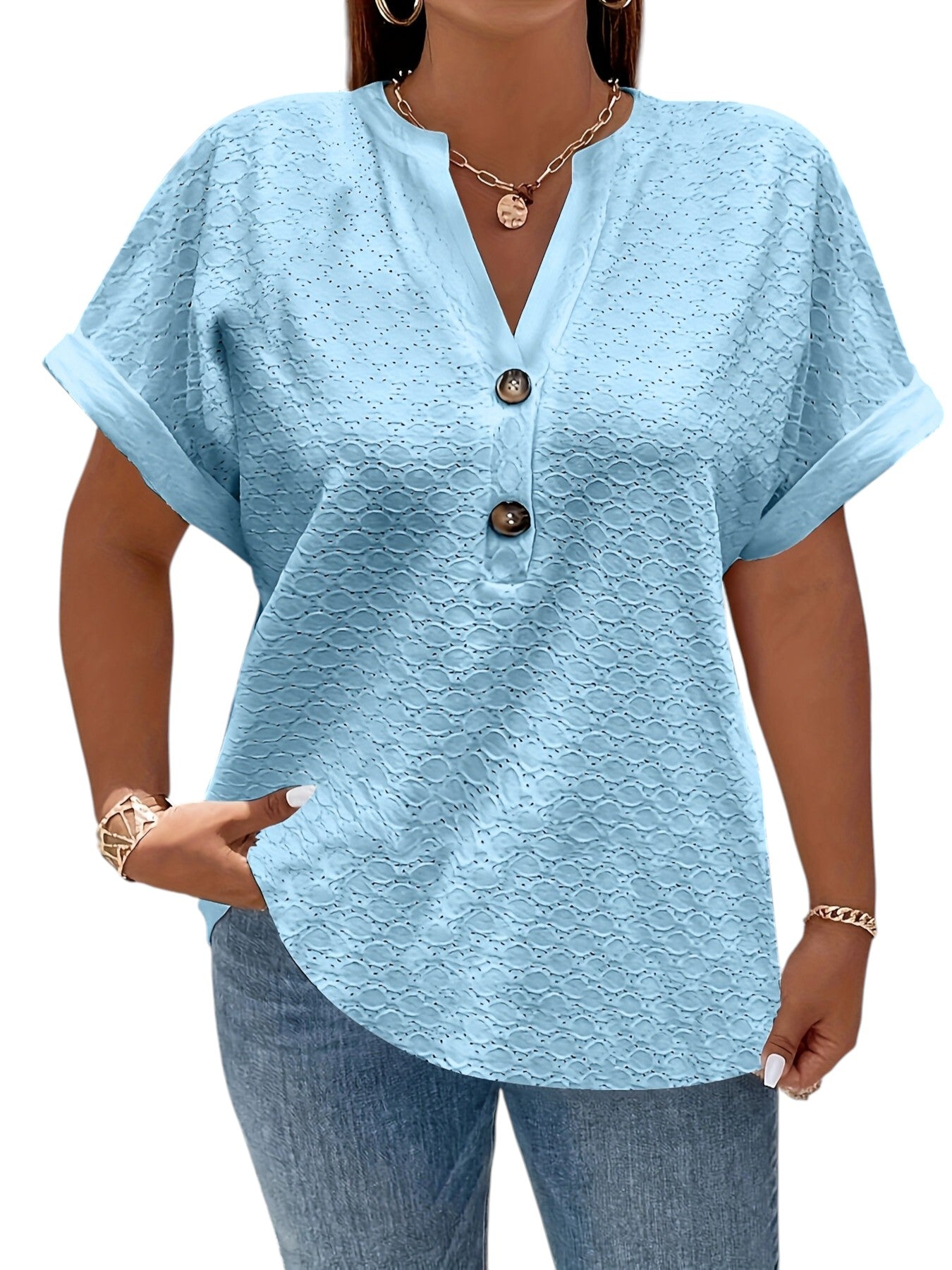Stijlvol Dames Shirt Met V-hals en Korte Mouwen