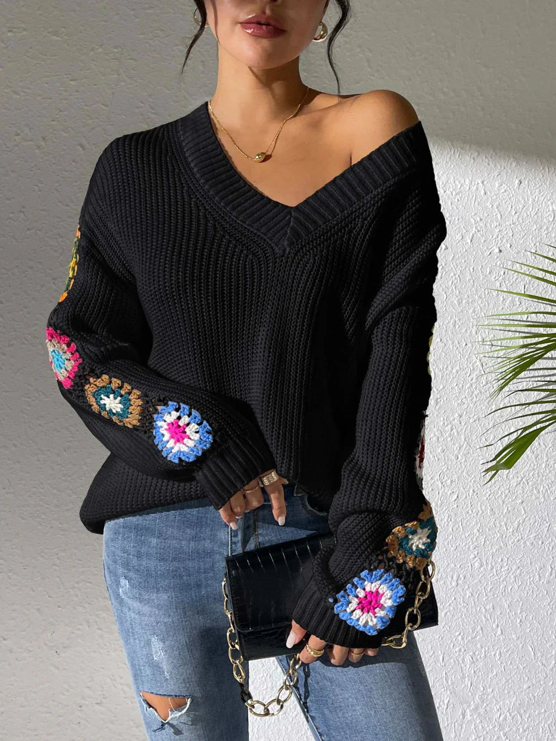 Trendy Gebreide Sweater Met V-hals