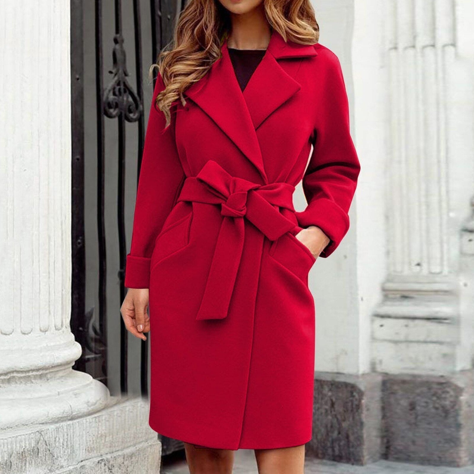Elegante Wollen Trenchcoat Dames Jas Met Riem - Elene