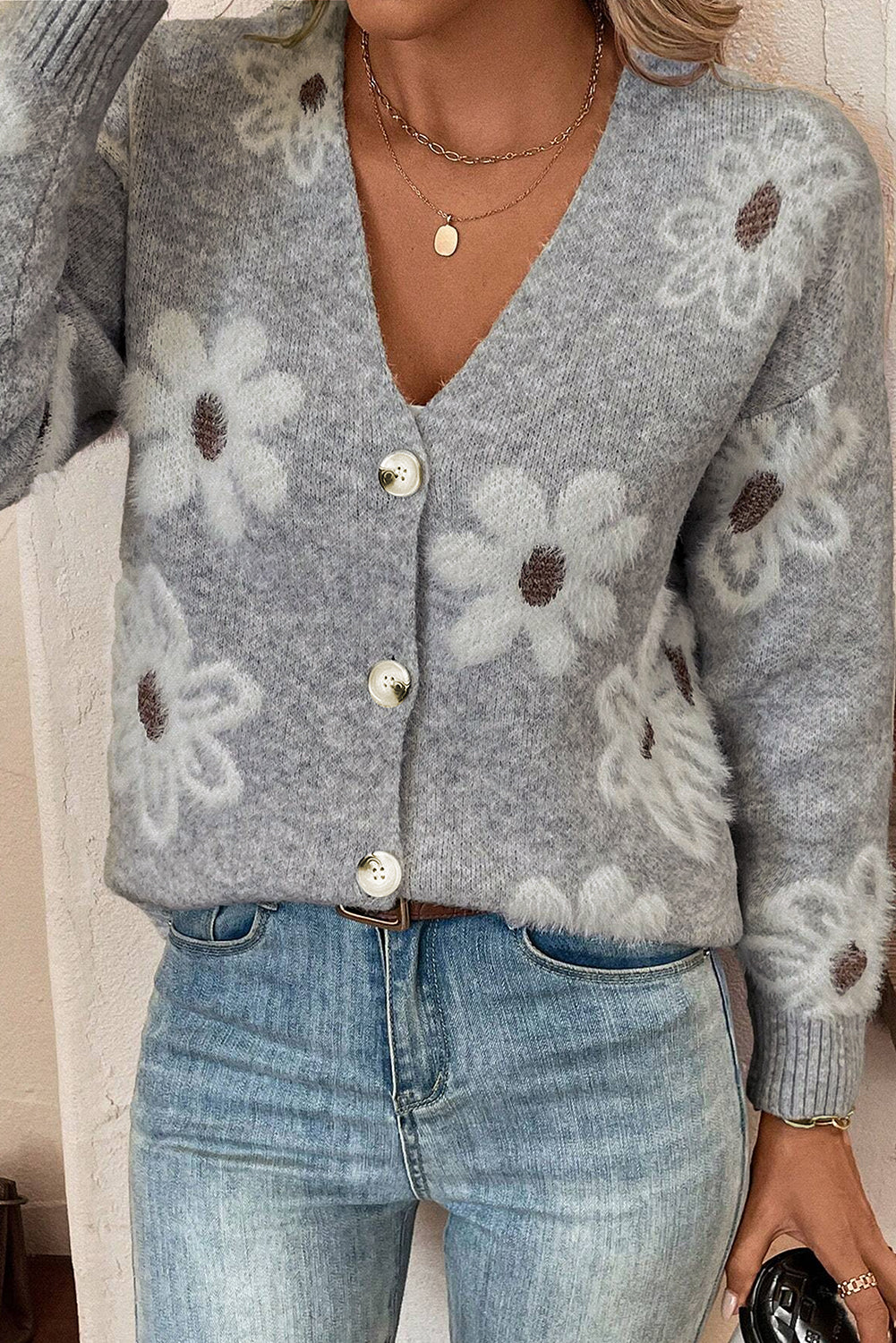 Gebreid Cardigan Vest Met Bloemen - Cindy