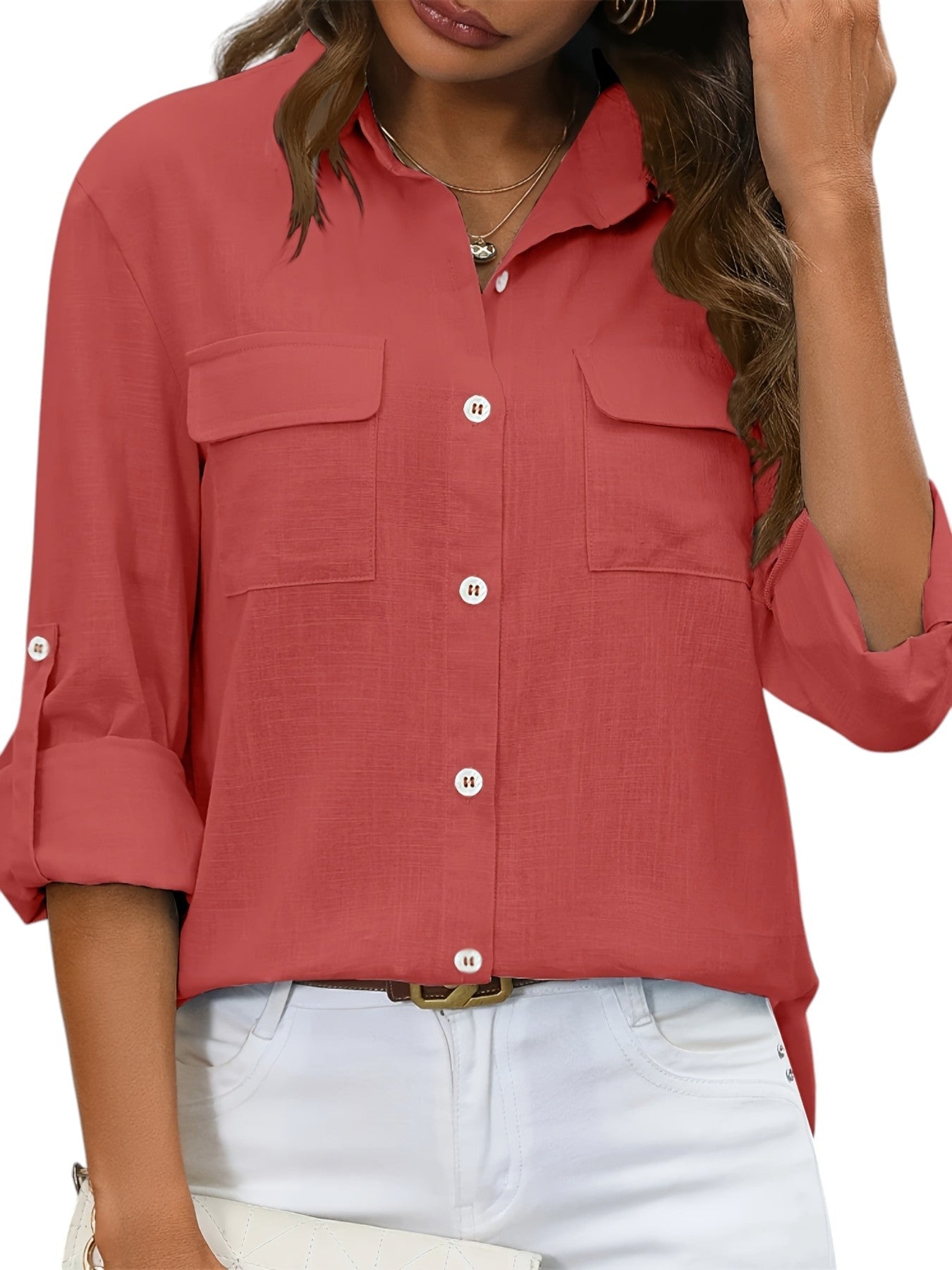 Linnen Dames Blouse In Effen Kleuren