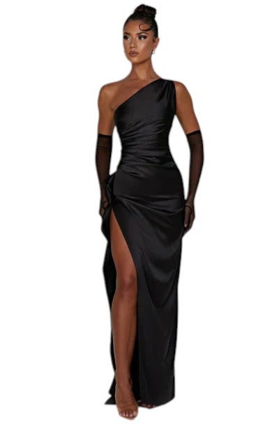 Satijnen One Shoulder Split Jurk Dames