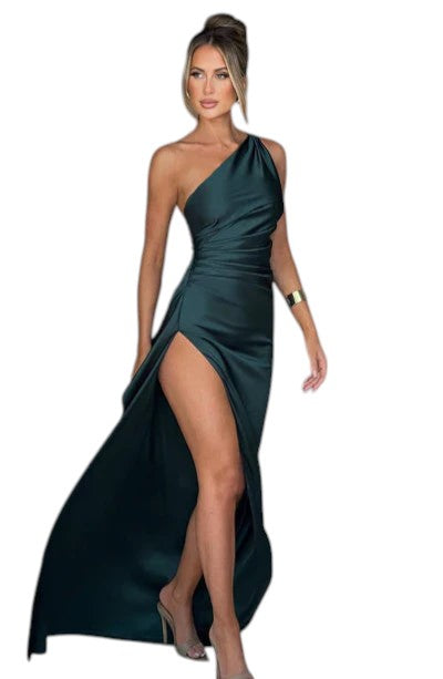 Satijnen One Shoulder Split Jurk Dames