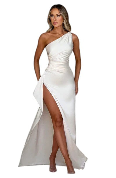 Satijnen One Shoulder Split Jurk Dames