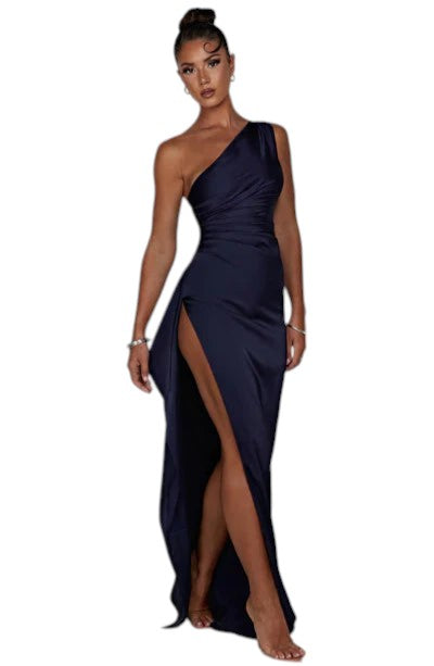 Satijnen One Shoulder Split Jurk Dames