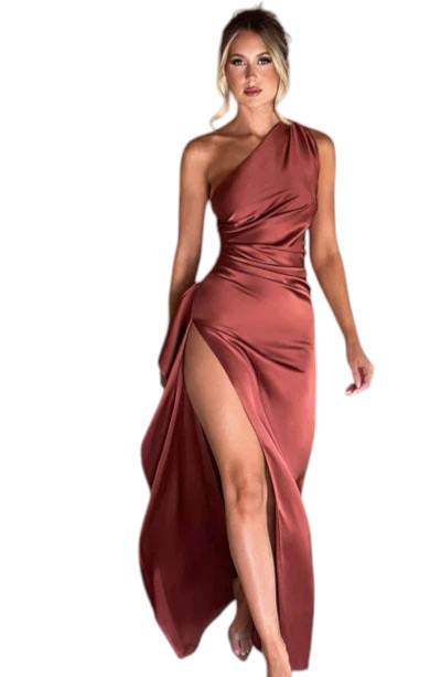 Satijnen One Shoulder Split Jurk Dames