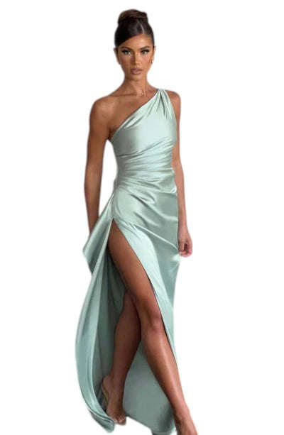 Satijnen One Shoulder Split Jurk Dames
