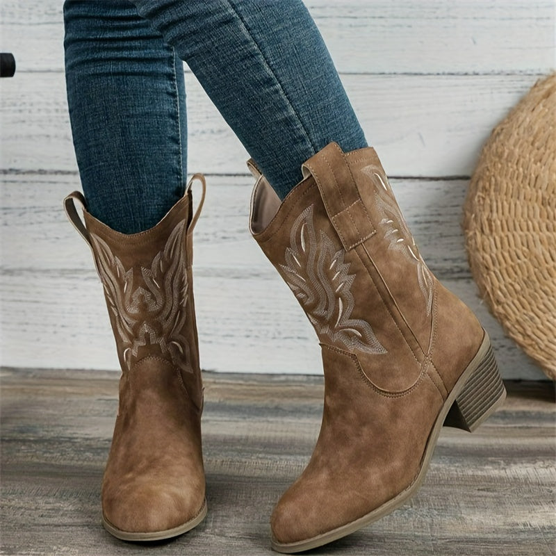 Stijlvolle Suede Cowboylaarzen Met Lage Hak - Lorena