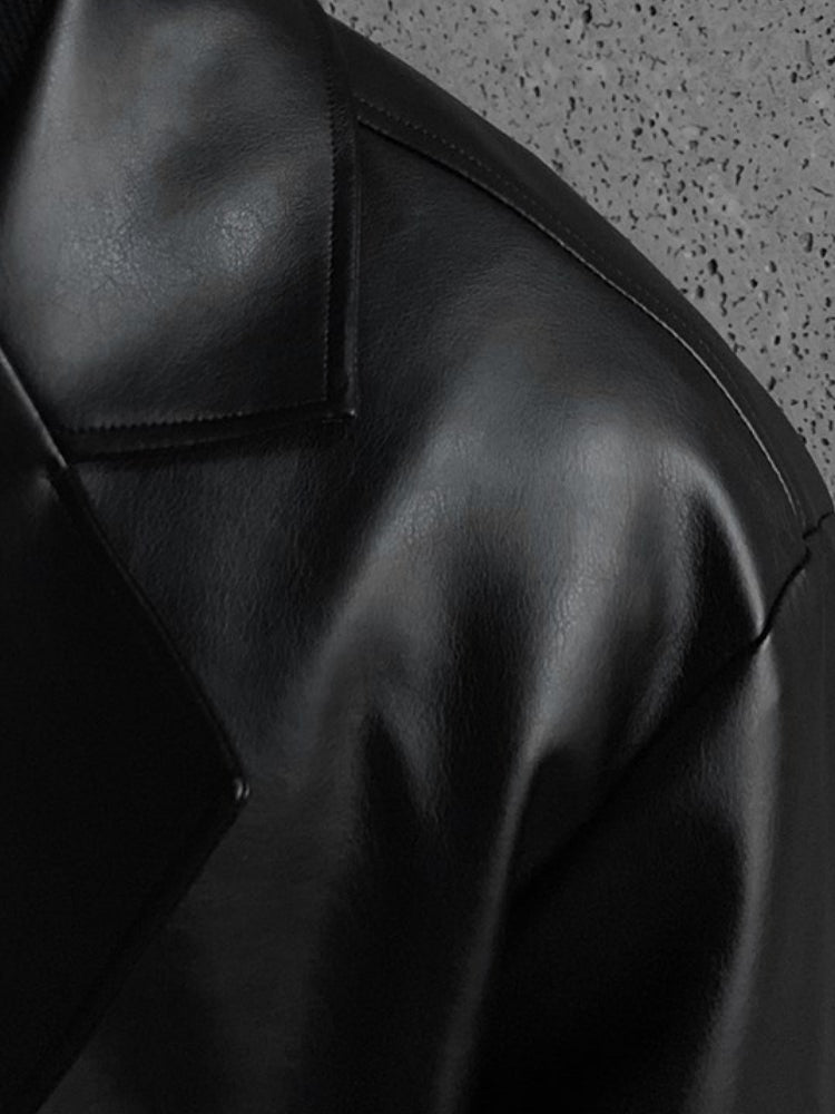 Zwarte Lange Leren Trenchcoat Jas Voor Heren - Umami