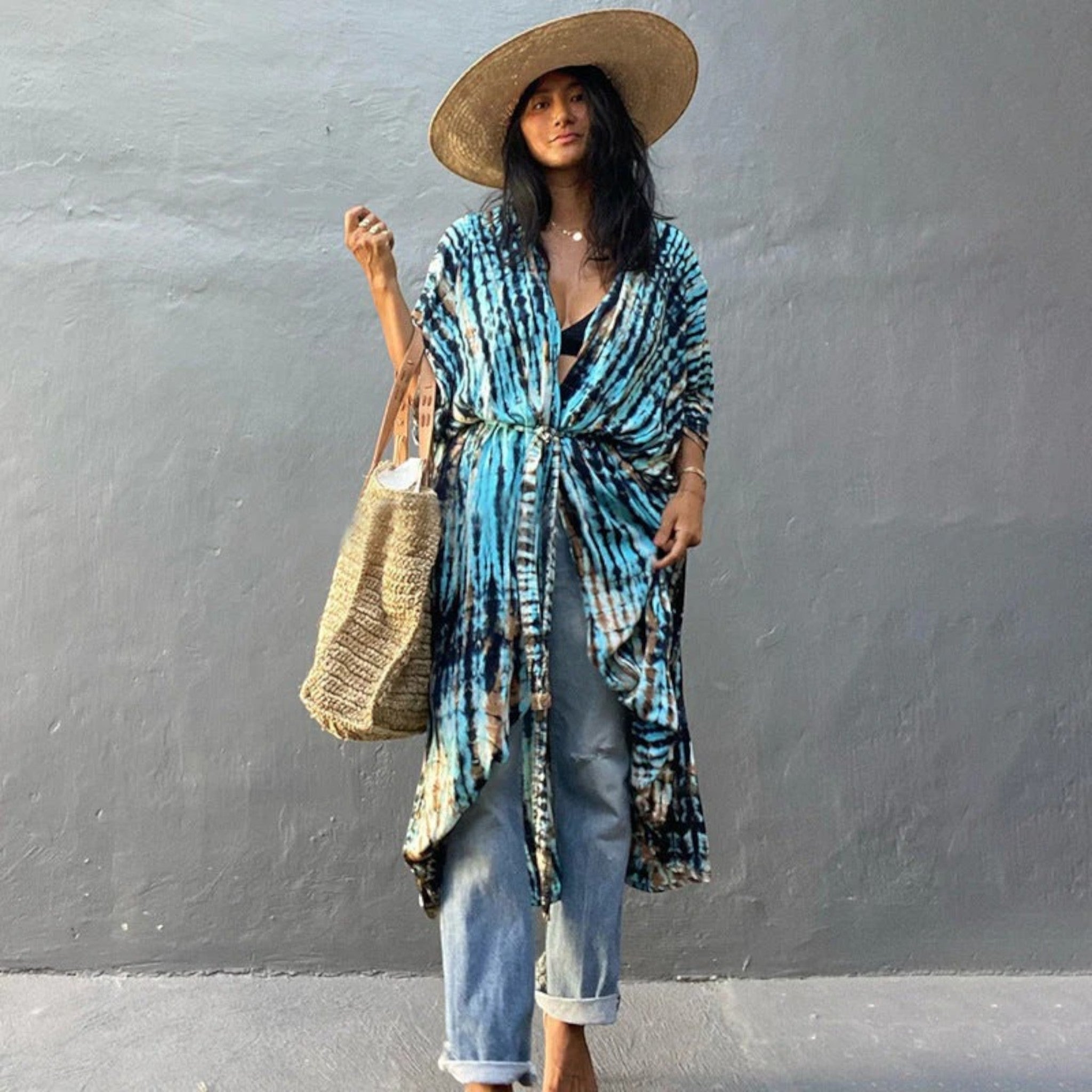 Kimono Strandjurk Met Tie-dye Print