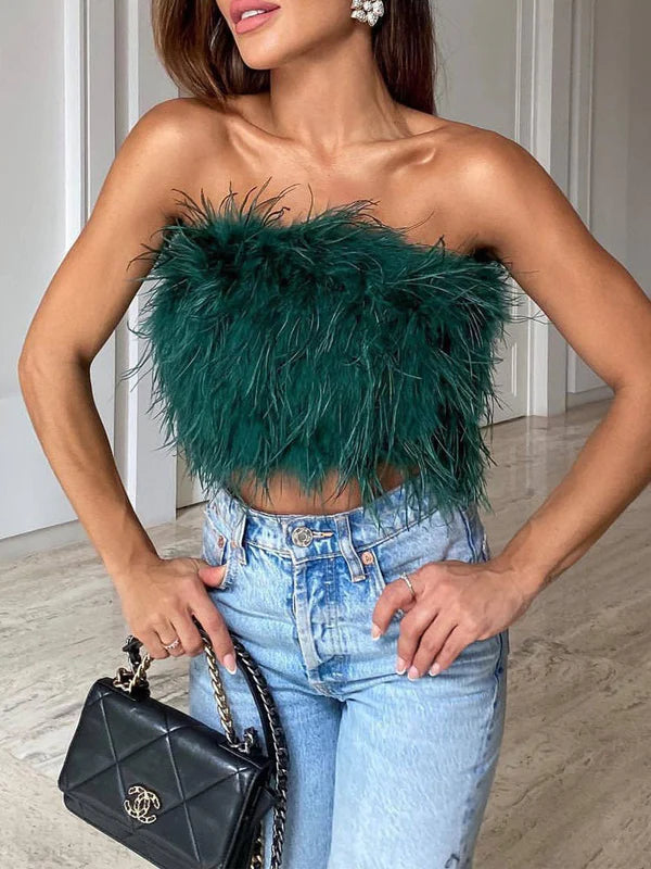 Boho Bandeau Top Met Veren Dames