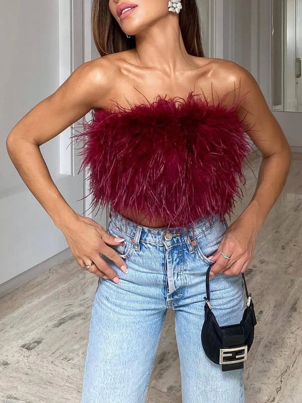 Boho Bandeau Top Met Veren Dames