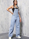 mouwloze denim overall met wijde pijp