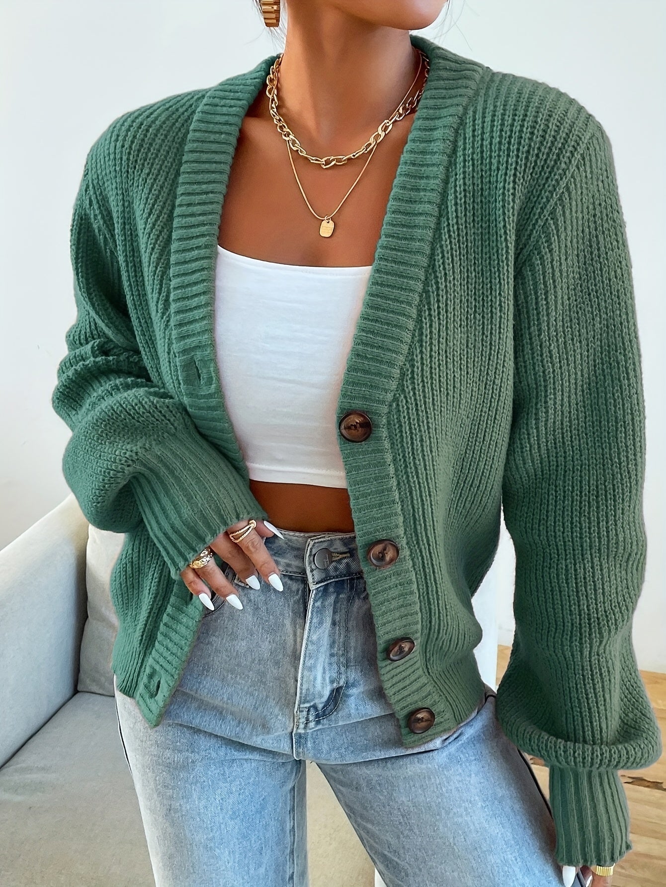 Gebreid Los Cardigan Vest Met Knopen - Verbeek