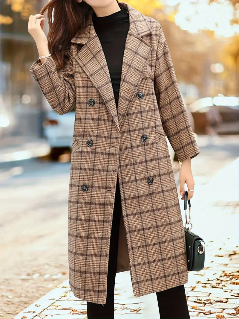 Stijlvolle Lange Geruitte Trenchcoat Jas Voor Dames - Mia
