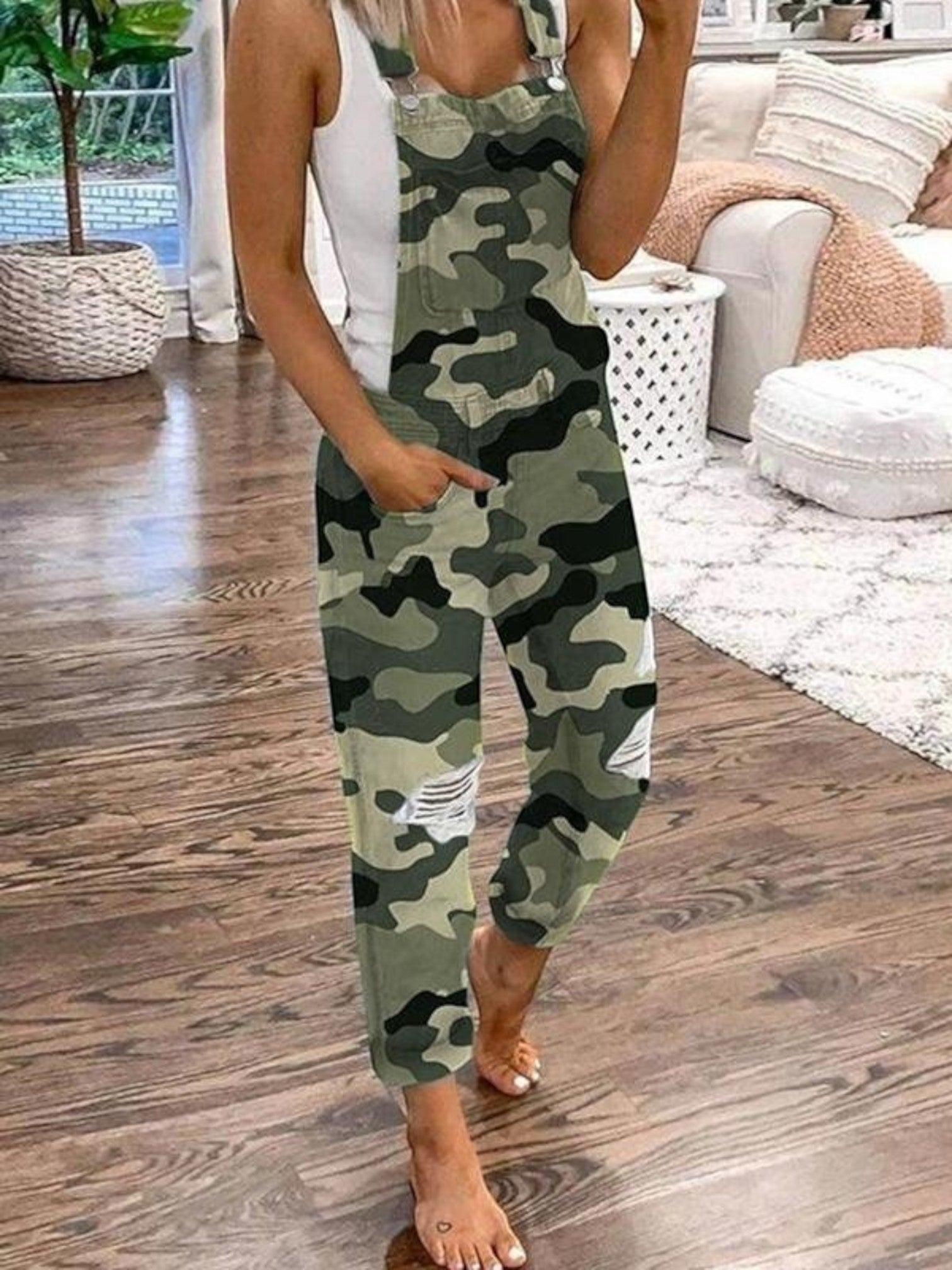 Zomerse Denim Overall Met Zakken