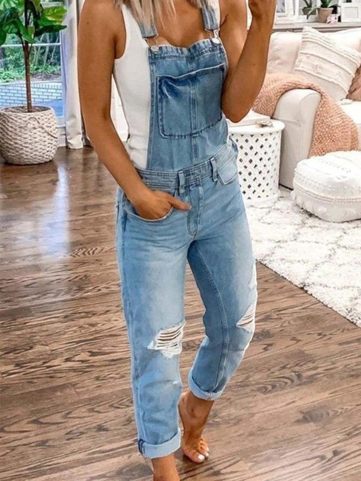 Zomerse Denim Overall Met Zakken