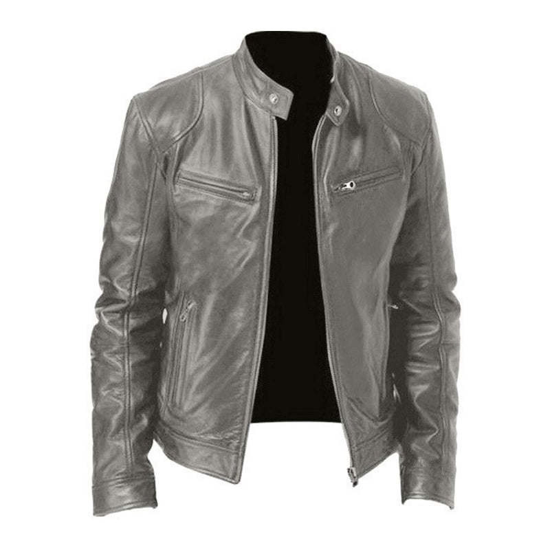 Zwarte Leren Slim Fit Jas Voor Heren - Steve