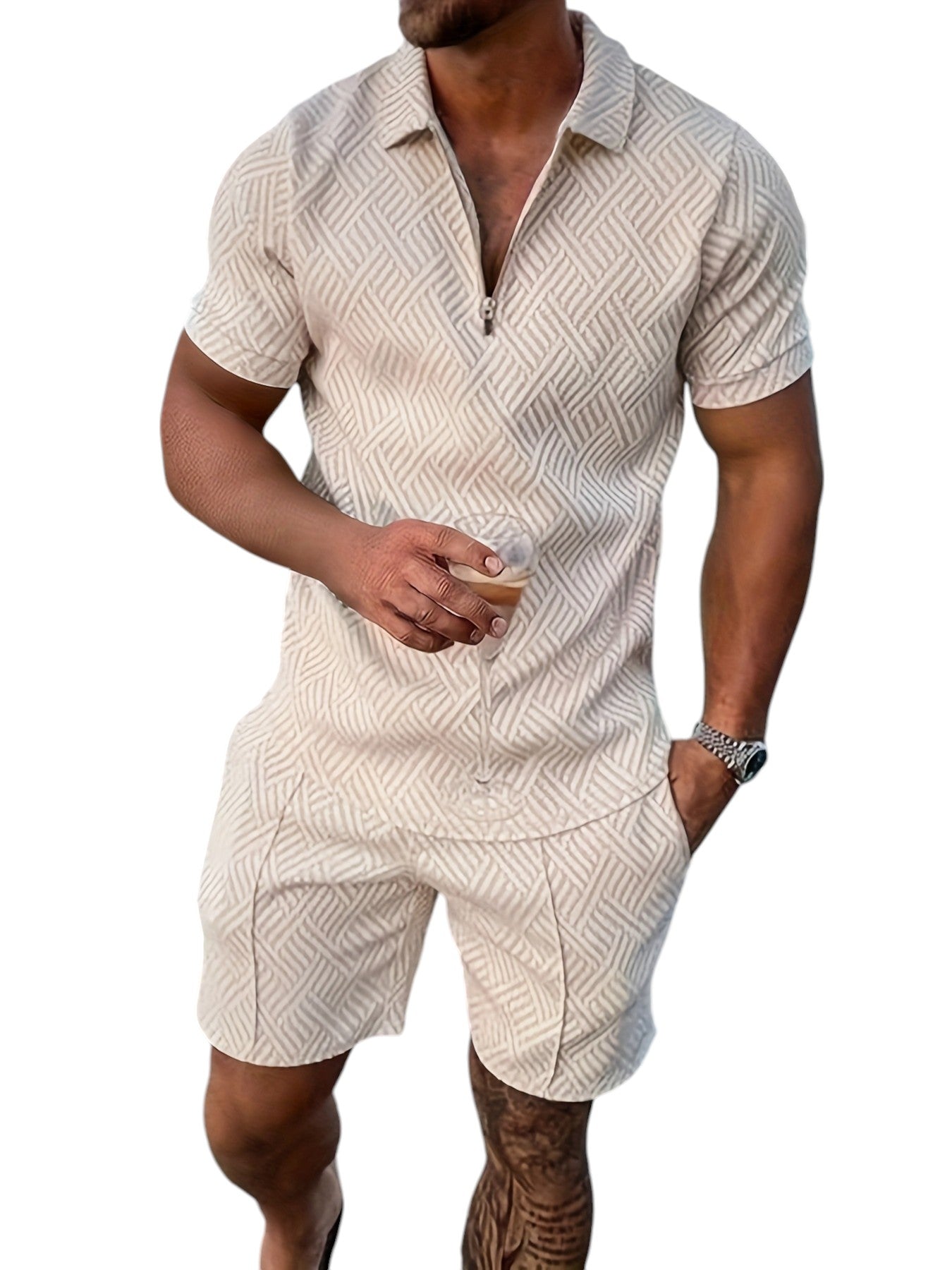 2-Delige Heren Set Half Zip Polo & Shorts