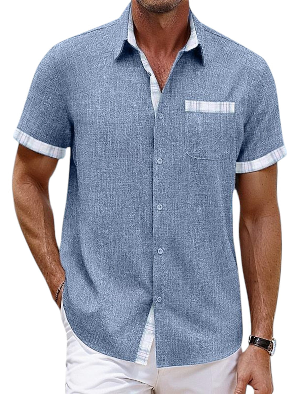 Heren Linnen Zomer Blouse Regular Fit
