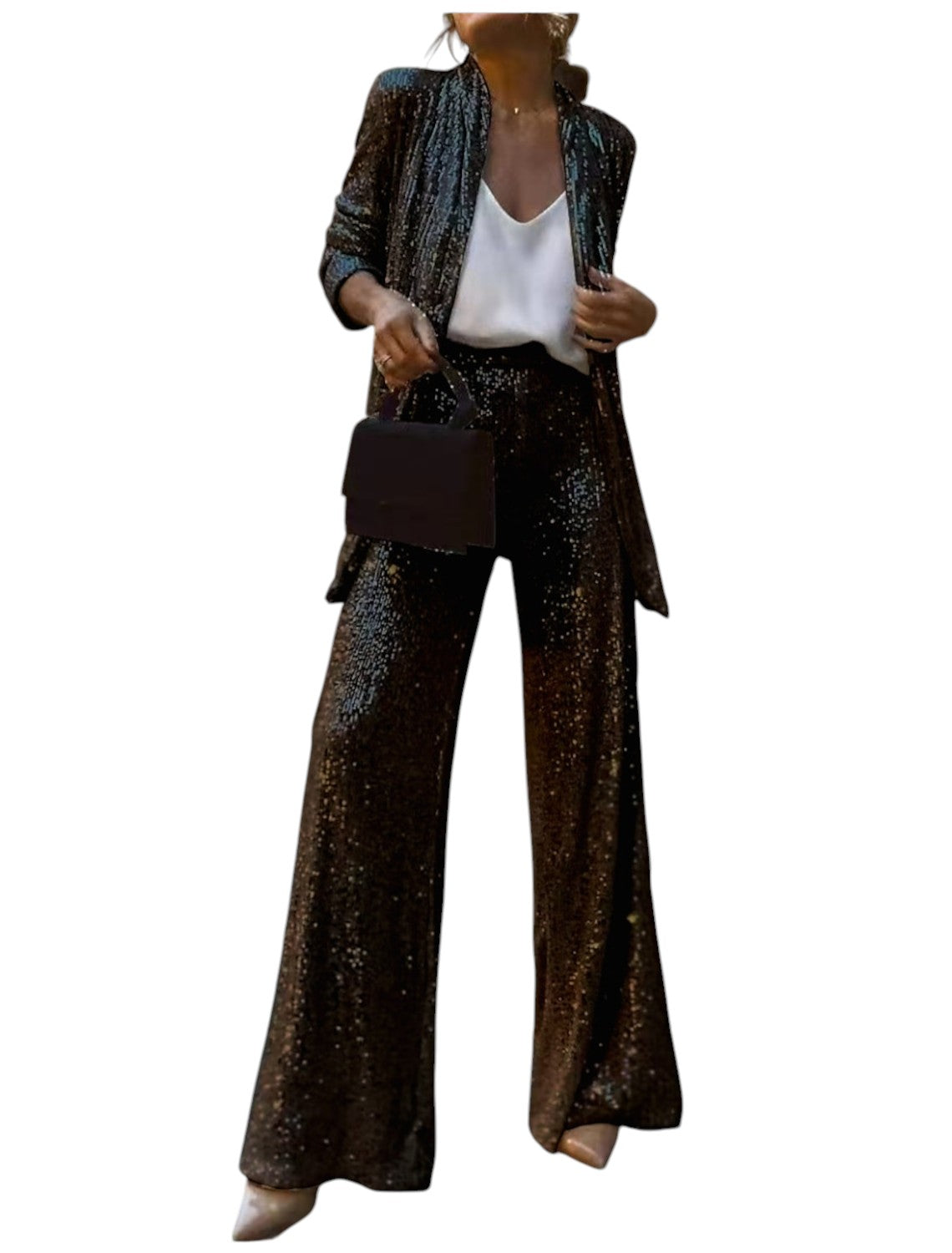 2-Delig Dames Glitterpak Blazer en Bijpassende Broek