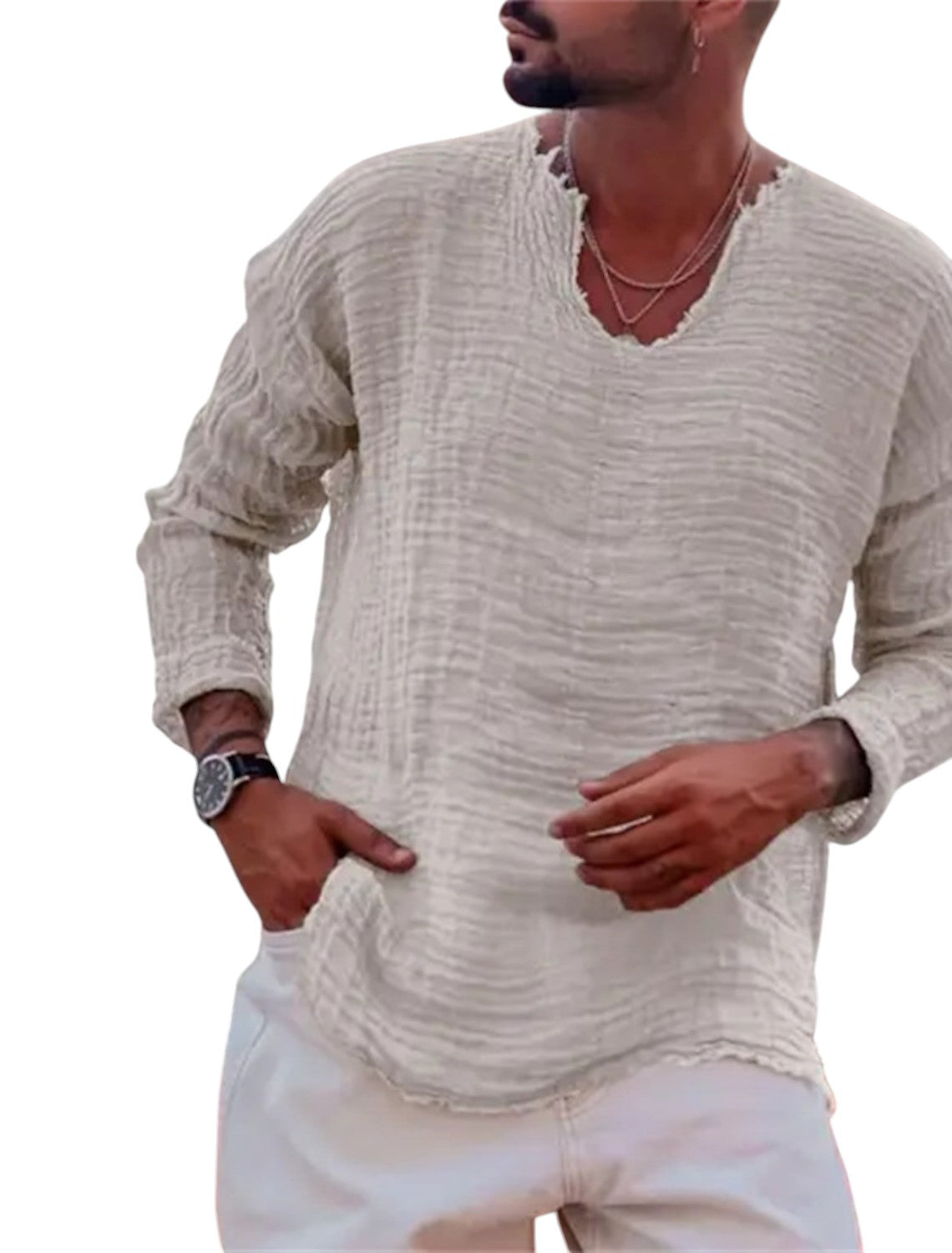 Linnen Heren Shirt Met Lange Mouwen