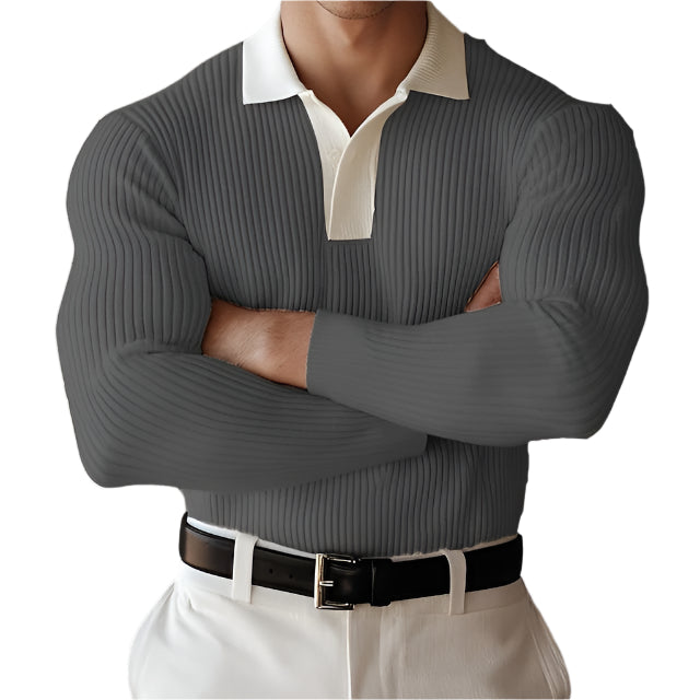 Geribbelde Slim Fit Polo Met Lange Mouwen