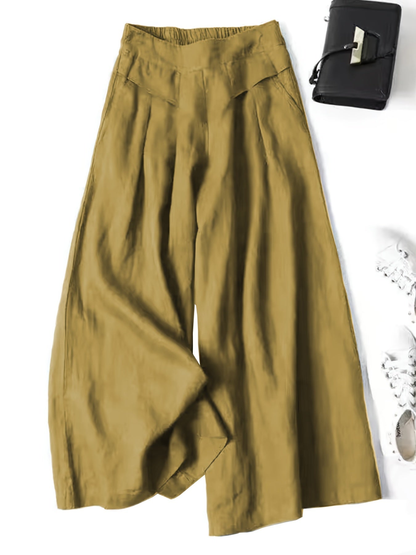 Linnen Broek Met Stretch en Wijde Pijpen