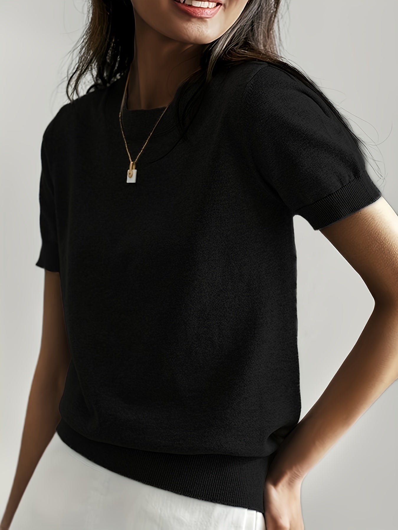 Casual Gebreid Shirt Met Korte Mouwen