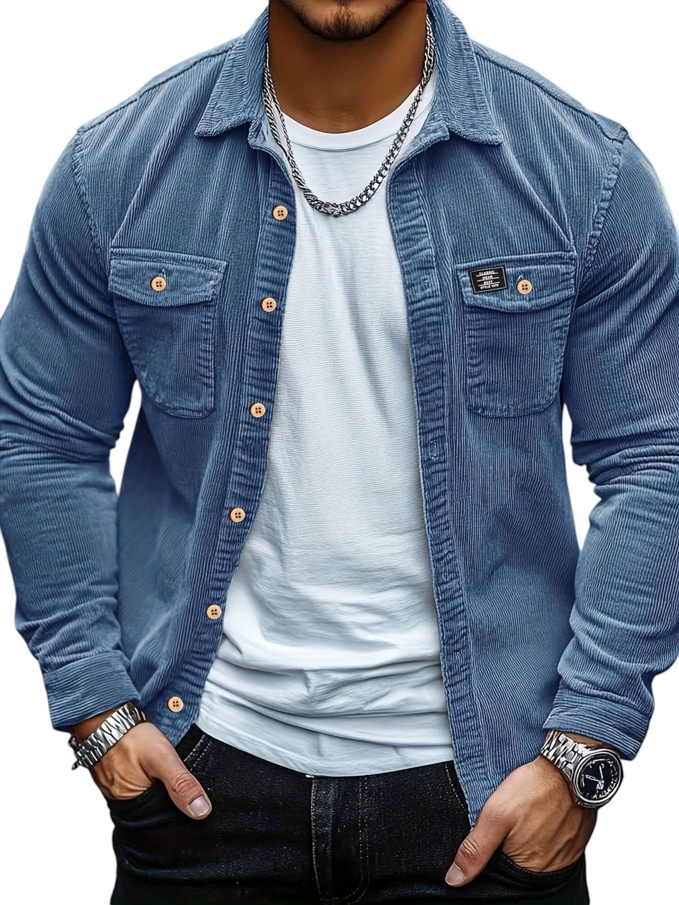 Heren Casual Katoenen Overhemd – Regular Fit, Reverskraag, Voorzakken