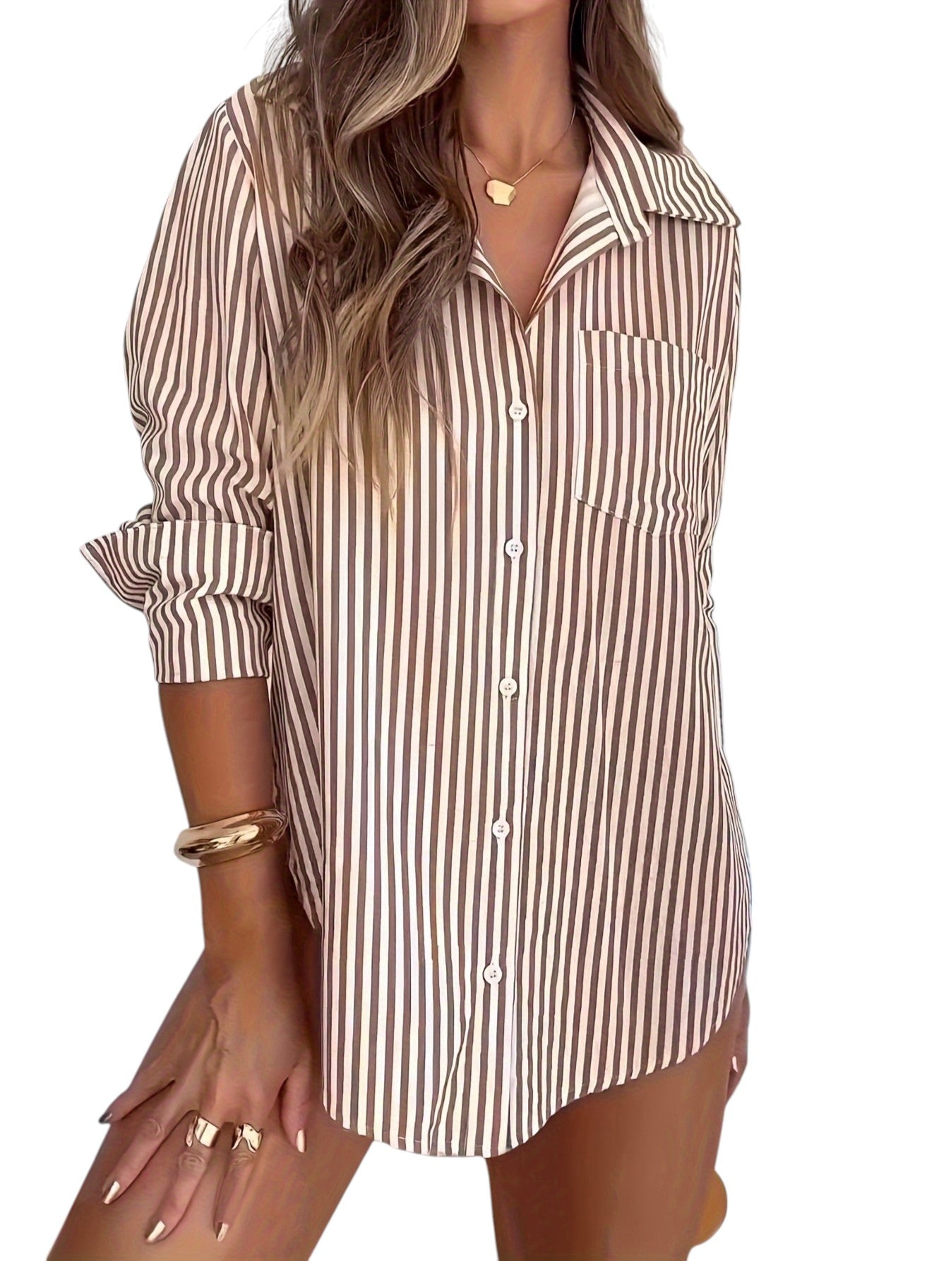 Gestreepte Blouse Met Knopen Dames