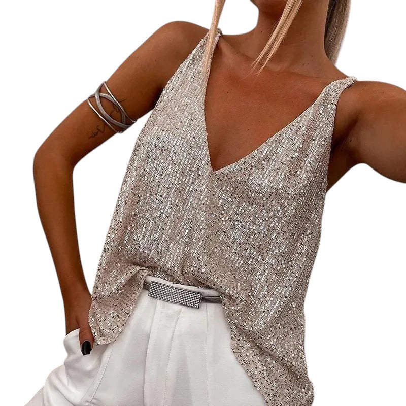 Glitter Top Met V-hals
