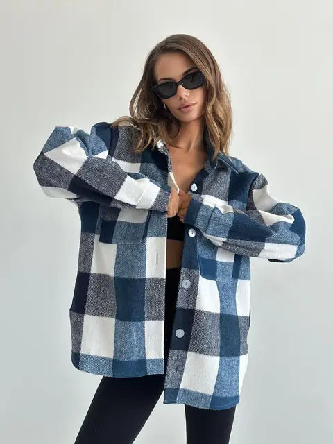 Geruite Losse Herfst Jas Voor Dames - Elisa