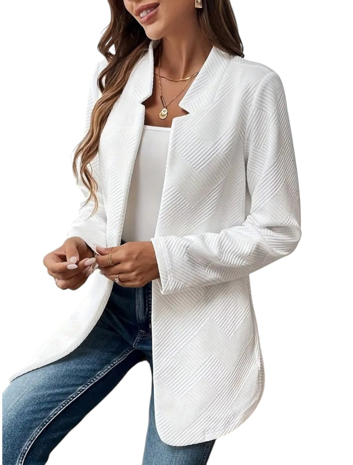 Witte Dames Blazer Met Open Voorkant Regular Fit