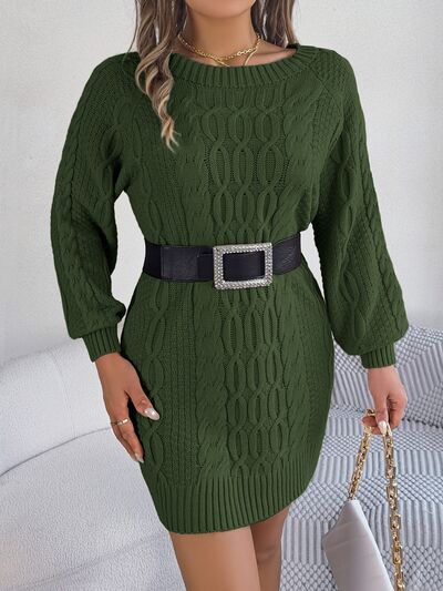 Kabelgebreide Sweater Jurk Met Ronde Hals