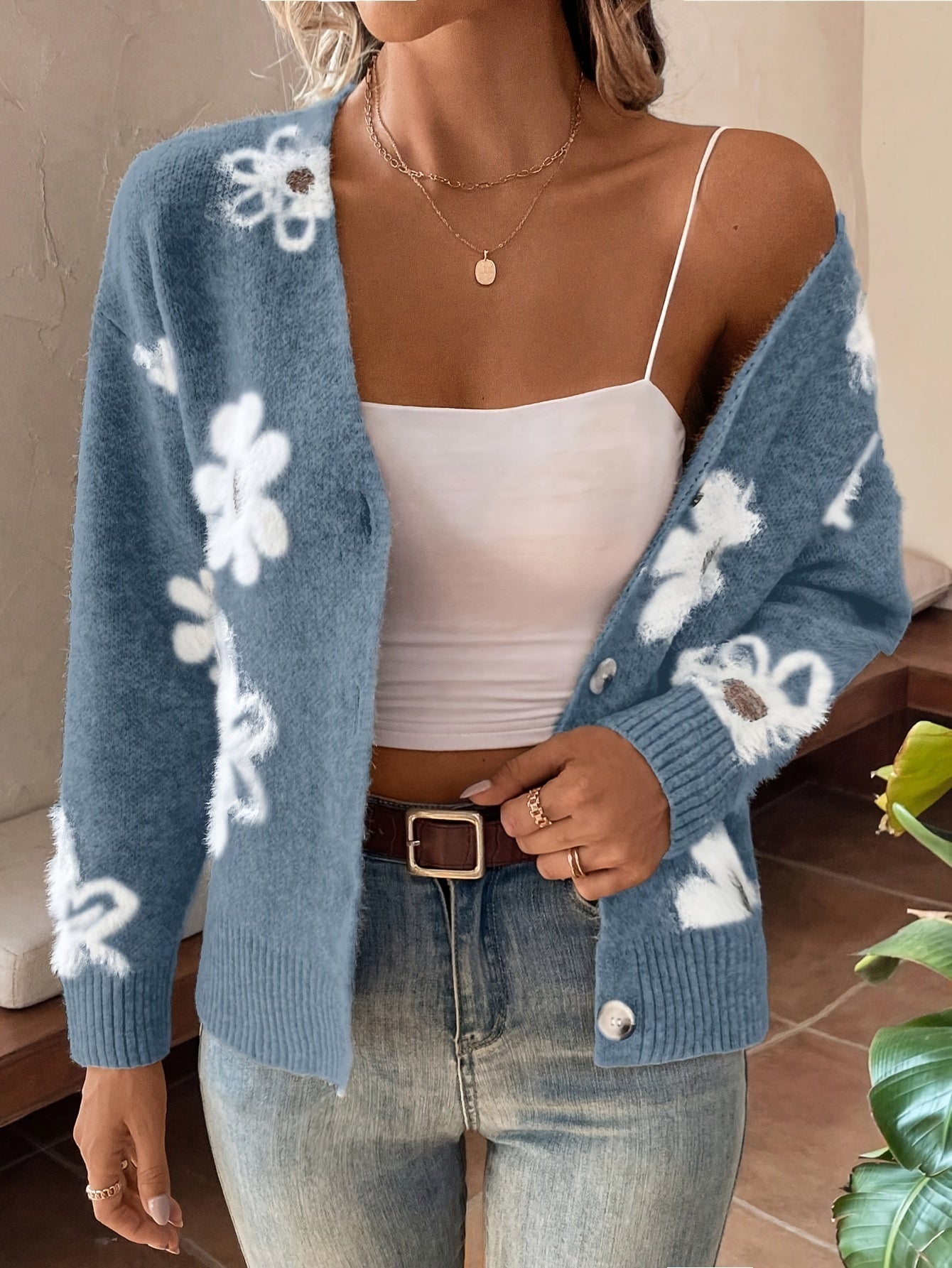 Gebreid Cardigan Vest Met Bloemen - Cindy