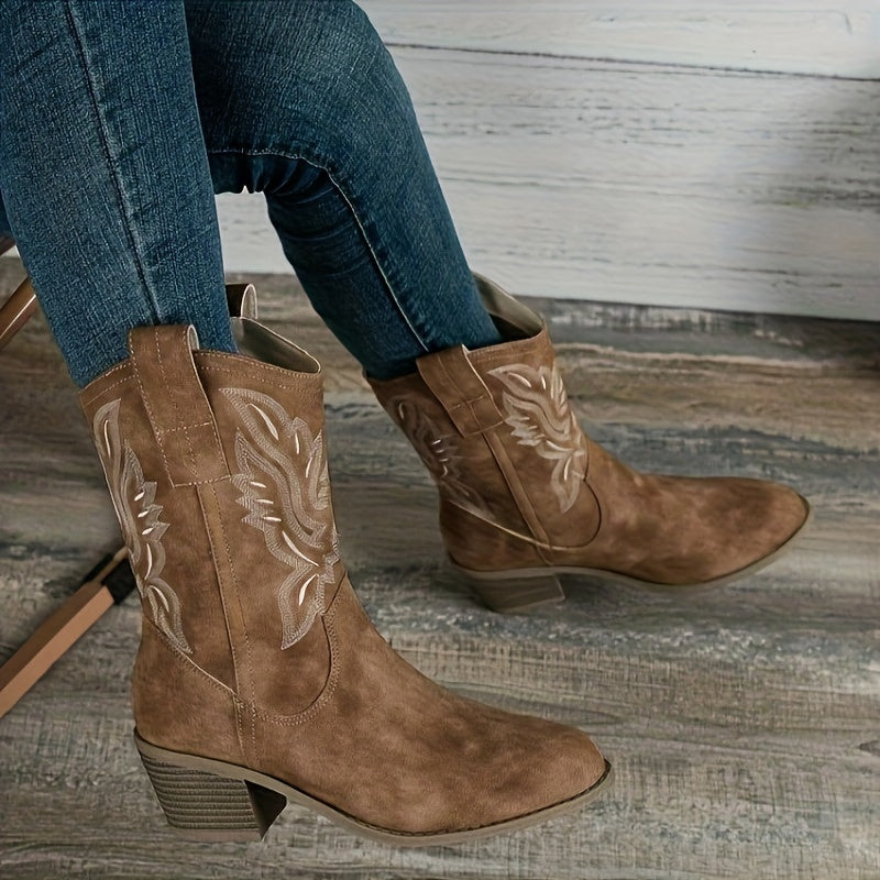 Stijlvolle Suede Cowboylaarzen Met Lage Hak - Lorena