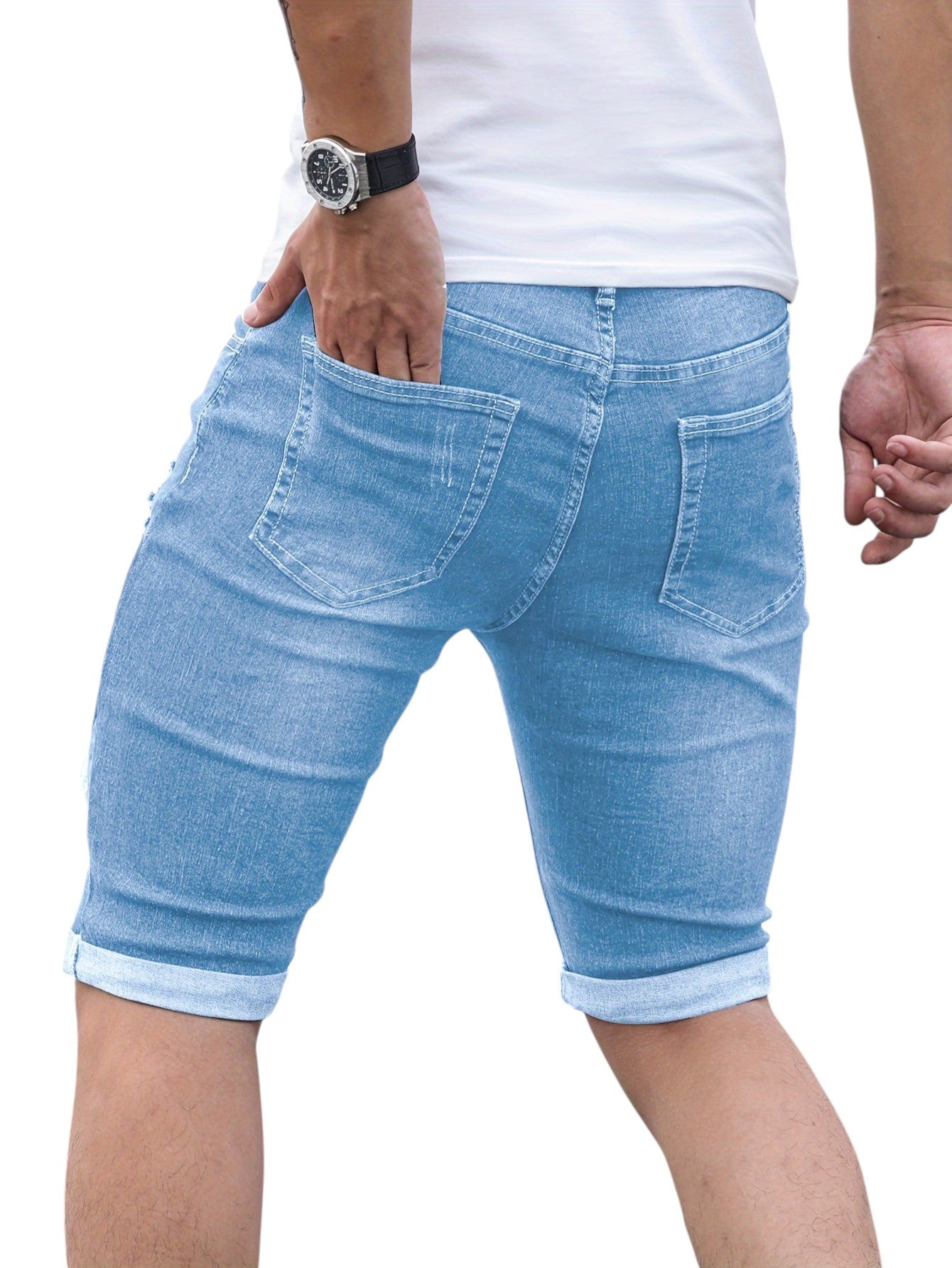 Heren Slim Fit Denim Shorts Blauw Met Stretch