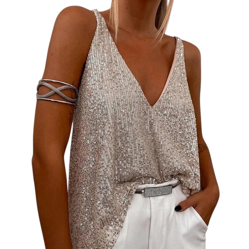 Glitter Top Met V-hals