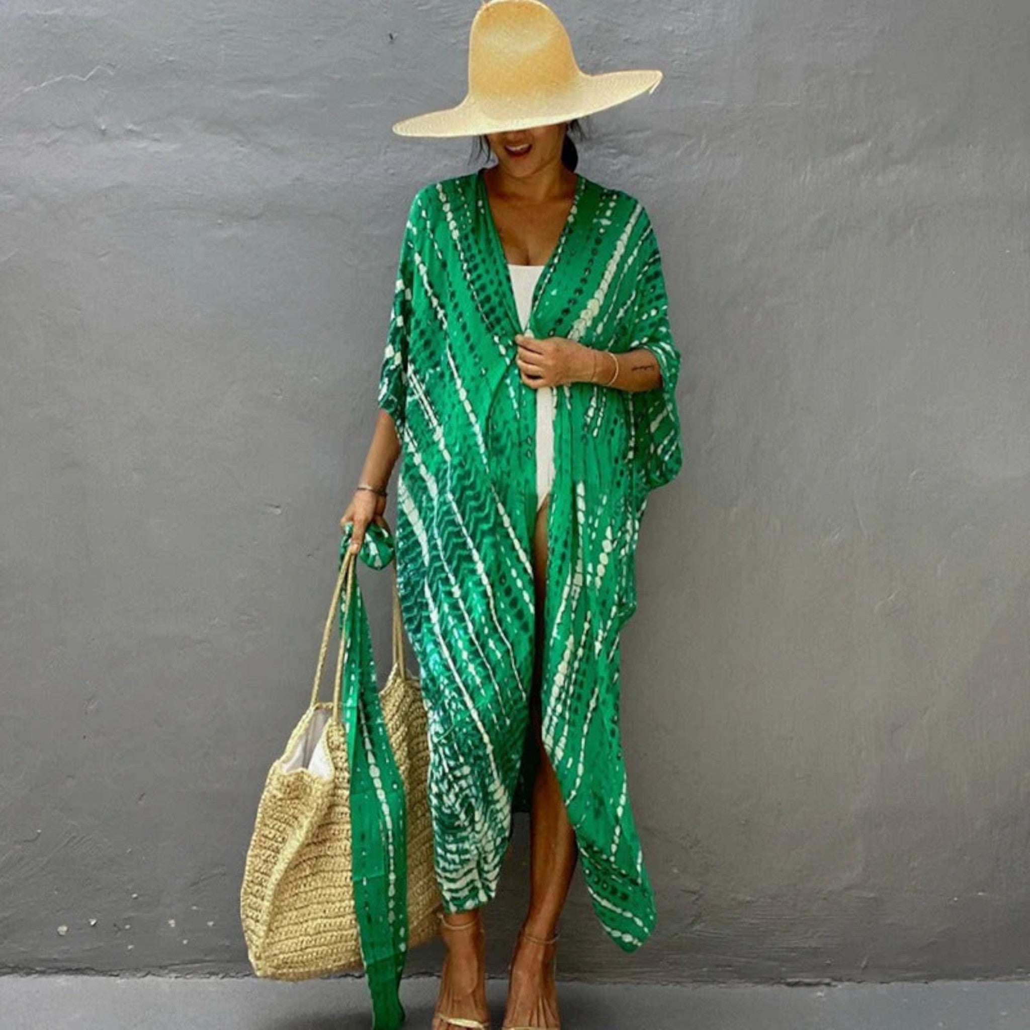 Kimono Strandjurk Met Tie-dye Print