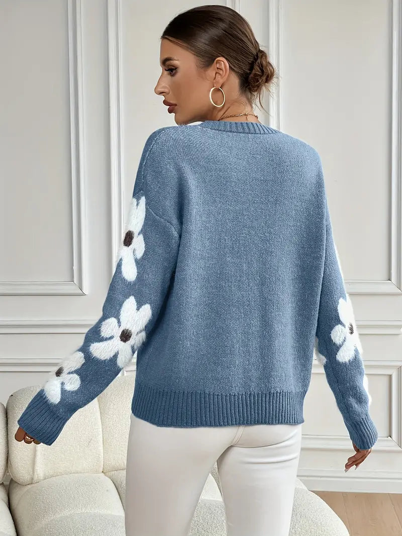 Casual Trui Met Ronde Hals & Lange Mouwen Blauw - OLIVIA