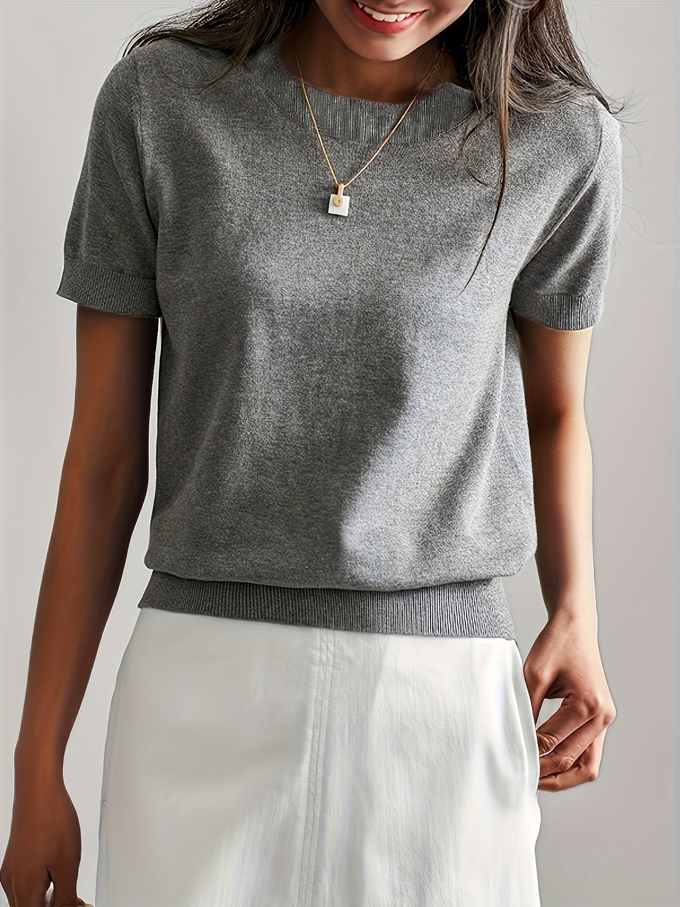 Casual Gebreid Shirt Met Korte Mouwen