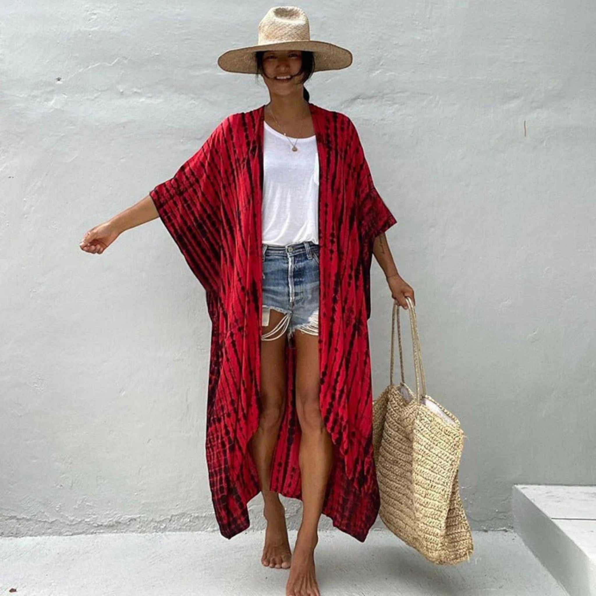 Kimono Strandjurk Met Tie-dye Print