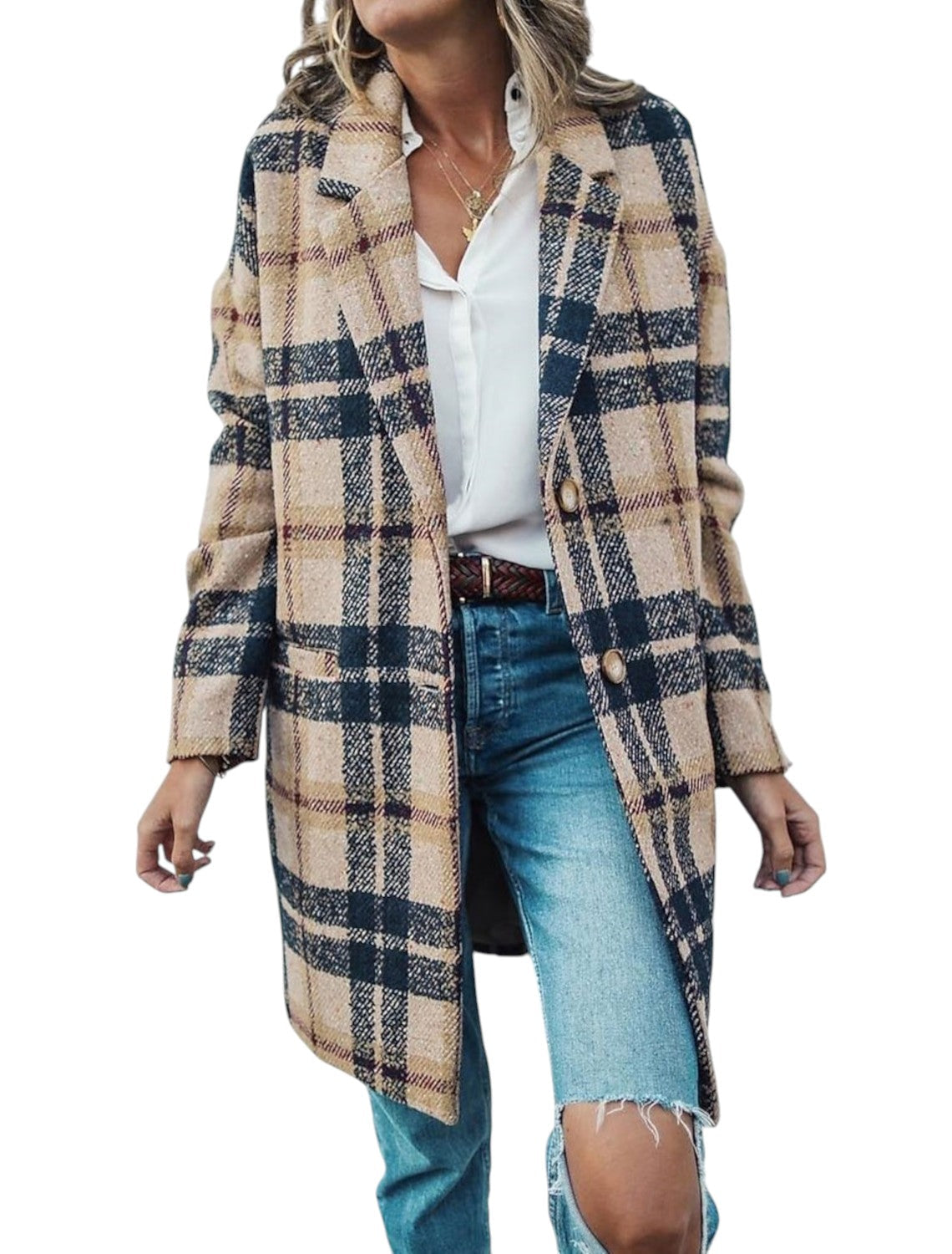 Stijlvol Geblokte Trenchcoat Jas Dames