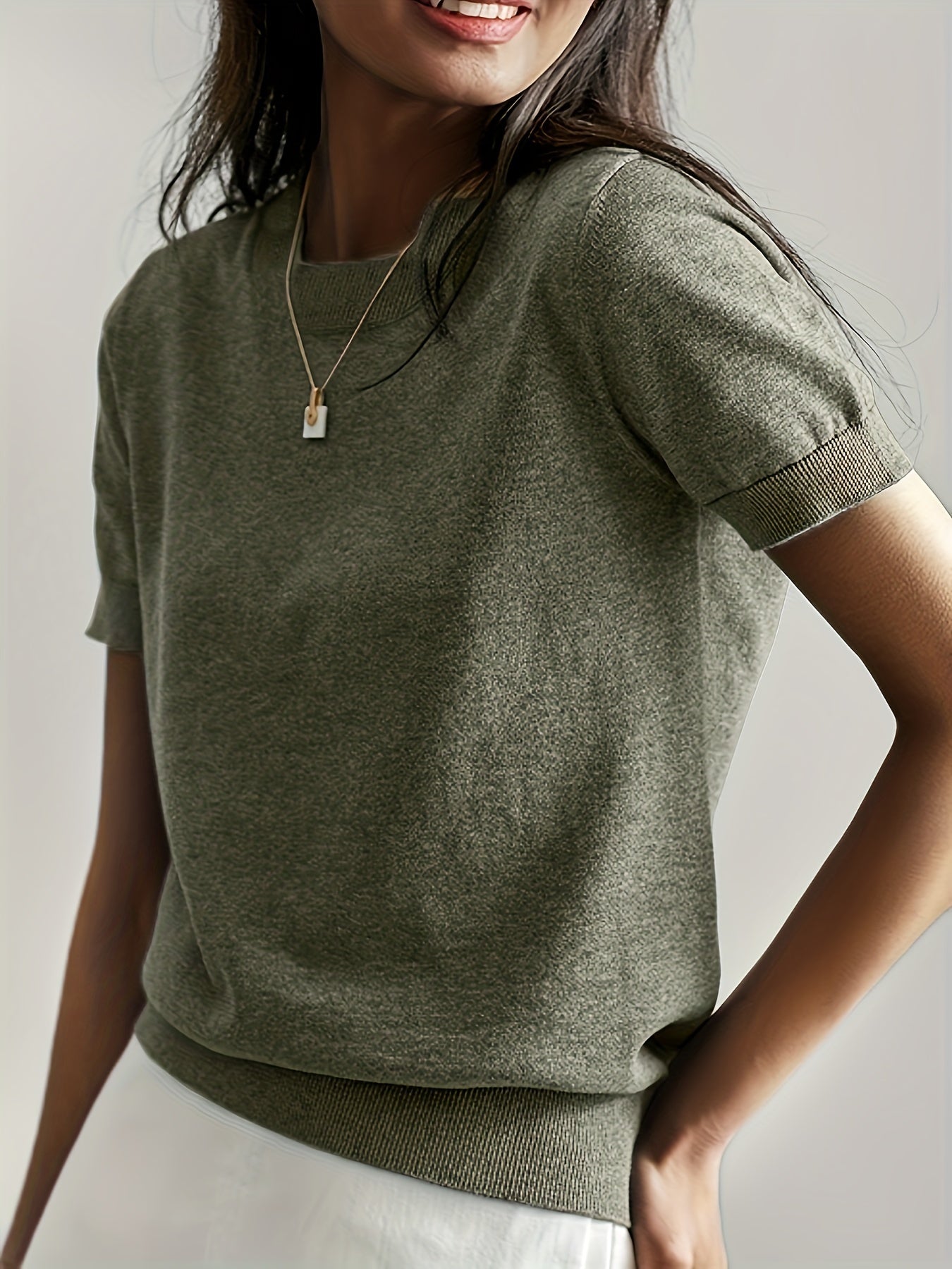 Casual Gebreid Shirt Met Korte Mouwen